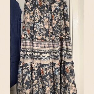 She and Sky Navy Floral Maxi Skirt